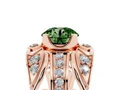 Fancy Green Round Cut Diamond Art Deco Ring Set in Rose gold with Pavé Split Shank