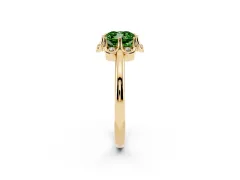 Fancy Green Cushion Cut Diamond Round Cluster Halo Ring Set in Yellow gold with Solitaire Band and Prong Setting