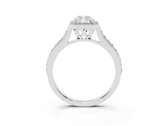 Radiant Cut Diamond Halo Engagement Ring Set in Silver with Round Pavé Shoulders and Heart Gallery