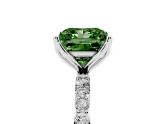 Fancy Green Princess Cut Diamond Solitaire Engagement Ring Set in Silver with Round Pavé Band and Prong Setting