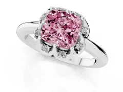 Fancy Pink Cushion Cut Diamond Round Cluster Halo Ring Set in White gold with Solitaire Band and Prong Setting