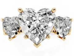 Heart Cut Diamond Three-Stone Trellis Ring Set in Yellow gold with Comfort Fit Band