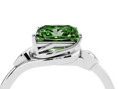 Fancy Green Princess Cut Diamond Solitaire Ring Set in Silver with Polished Twist Band