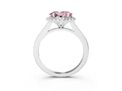 Fancy Pink Oval Cut Diamond Halo Engagement Ring Set in Platinum with Pavé Band and Rising Shoulders