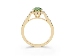 Fancy Green Pear Cut Diamond Pavé Halo Engagement Ring Set in Yellow gold with Pavé Band and Prong Setting