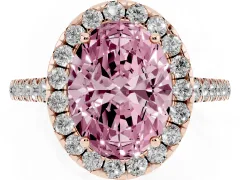 Fancy Pink Oval Cut Diamond Halo Pavé Engagement Ring Set in Rose gold with Prong Setting