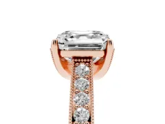 Asscher Cut Diamond Solitaire Ring Set in Rose gold with Milgrain-Edged Pavé Band and Prong Setting