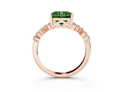 Fancy Green Radiant Cut Diamond Ring Set in Rose gold with Scattered Round Accents