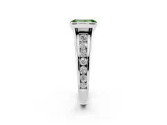 Fancy Green Emerald Cut Diamond Bezel-Set Solitaire Ring Set in Silver with Channel-Set Band