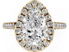 Pear Cut Diamond Pavé Halo Engagement Ring Set in Yellow gold with Pavé Band and Prong Setting