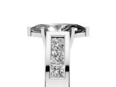 Fancy Black Marquise Cut Diamond Solitaire Ring Set in Silver with Channel-Set Accent Stones and Prong Setting
