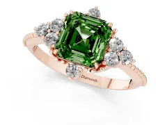 Fancy Green Asscher Cut Diamond Cluster Ring Set in Rose gold with Beaded Band