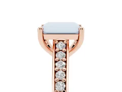 Radiant Cut Diamond Prong Set Solitaire Engagement Ring Set in Rose gold with Pavé Band