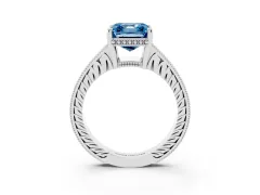 Fancy Blue Asscher Cut Diamond Solitaire Pavé Milgrain Engagement Ring Set in Platinum with Prong Setting
