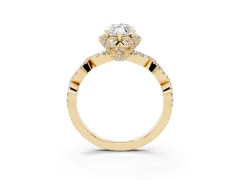 Marquise Cut Diamond Halo Twist Band Solitaire Ring Set in Yellow gold with Prong-Set Center Stone