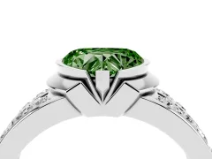 Fancy Green Heart Cut Diamond Wide Channel Set Band Ring Set in Platinum with Bezel Setting