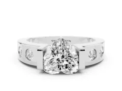 Heart Cut Diamond Channel-Set Band Ring Set in White gold with Bezel Prong Setting