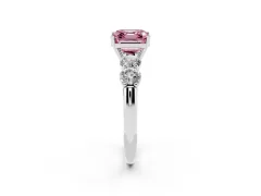 Fancy Pink Asscher Cut Diamond Five-Stone Prong Set Ring Set in Silver with Classic Band