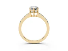 Radiant Cut Diamond Solitaire Engagement Ring Set in Yellow gold with Pavé Band and Prong Setting