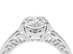 Cushion Cut Diamond Halo Ring Set in White gold with Channel Set Band and Prong Setting