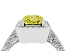 Fancy Yellow Radiant Cut Diamond Halo Engagement Ring Set in White gold with Accent Split Shank Band