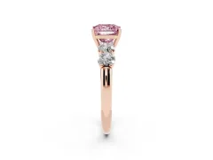 Fancy Pink Princess Cut Diamond Five-Stone Prong Set Ring Set in Rose gold with Classic Band