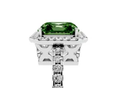 Fancy Green Asscher Cut Diamond Halo Ring Set in White gold with Pavé Shoulders and Halo-Framed Center