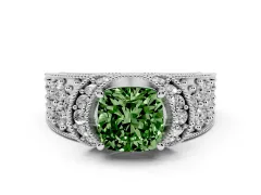 Fancy Green Cushion Cut Diamond Milgrain Halo Pavé Engagement Ring Set in Platinum with Prong Setting