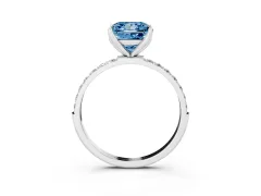 Fancy Blue Princess Cut Diamond Solitaire Engagement Ring Set in White gold with Round Pavé Band and Prong Setting