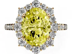 Fancy Yellow Oval Cut Diamond Halo Ring Set in Yellow gold with Pavé Band and Prong Setting