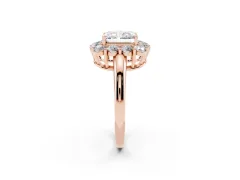 Radiant Cut Diamond Halo Cluster Engagement Ring Set in Rose gold with Polished Band and Prong Setting