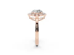 Round Cut Diamond Halo Cluster Engagement Ring Set in Rose gold with Solitaire Band and Prong Setting