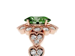 Fancy Green Oval Cut Diamond Solitaire Ring Set in Rose gold with Milgrain Pavé Heart Band