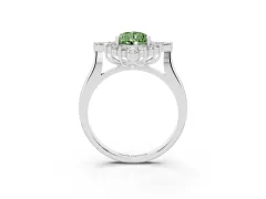 Fancy Green Pear Cut Diamond Cluster Halo Ring Set in Silver with Marquise and Round Accents