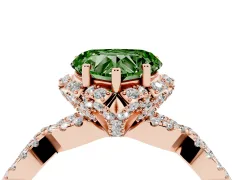 Fancy Green Heart Cut Diamond Halo Twist Band Solitaire Ring Set in Rose gold with Prong-Set Center Stone