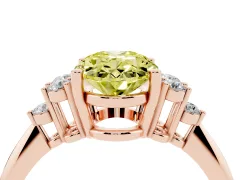 Fancy Yellow Oval Cut Diamond Cluster Ring Set in Rose gold with Plain Band and Prong Setting