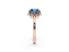 Fancy Blue Asscher Cut Diamond Round Cluster Halo Ring Set in Rose gold with Solitaire Band and Prong Setting