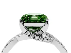 Fancy Green Asscher Cut Diamond Twist Pavé Solitaire Engagement Ring Set in White gold with Prong Setting