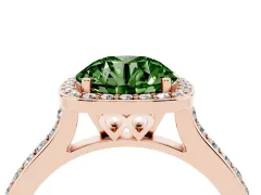 Fancy Green Round Cut Diamond Halo Engagement Ring Set in Rose gold with Round Pavé Shoulders and Heart Gallery