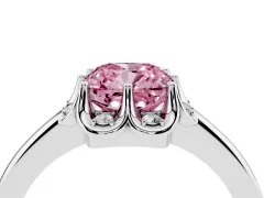 Fancy Pink Cushion Cut Diamond Round Cluster Halo Ring Set in White gold with Solitaire Band and Prong Setting