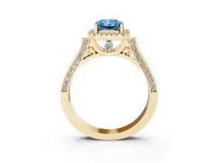 Fancy Blue Radiant Cut Diamond Halo Ring Set in Yellow gold with Pavé-Lined Split Shank Band