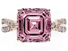 Fancy Pink Asscher Cut Diamond Twist Pavé Solitaire Engagement Ring Set in Rose gold with Prong Setting