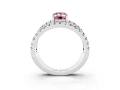 Fancy Pink Emerald Cut Diamond Split Shank Pavé Solitaire Ring Set in Silver with Open Shank Design