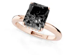 Fancy Black Radiant Cut Diamond Solitaire Ring Set in Rose gold with Plain Band and Prong Setting