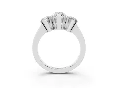Marquise Cut Diamond Three-Stone Ring Set in Silver with Channel-Set Band and Prong Settings