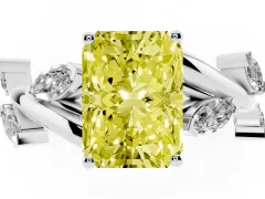 Fancy Yellow Radiant Cut Diamond Solitaire Ring Set in Silver with Twisted Marquise Accent Band