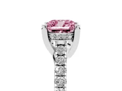 Fancy Pink Cushion Cut Diamond Solitaire Ring Set in White gold with Brilliant Pavé Band and Prong Setting