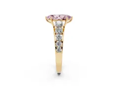 Fancy Pink Marquise Cut Diamond Solitaire Ring Set in Yellow gold with Pavé-Set Band and Prong Setting