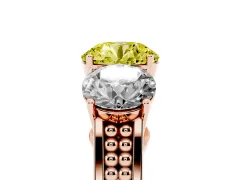Fancy Yellow Round Cut Diamond Three-Stone Ring Set in Rose gold with Textured Band