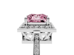 Fancy Pink Princess Cut Diamond Halo Ring Set in Silver with Accent-Lined Split Shank and Prong Setting